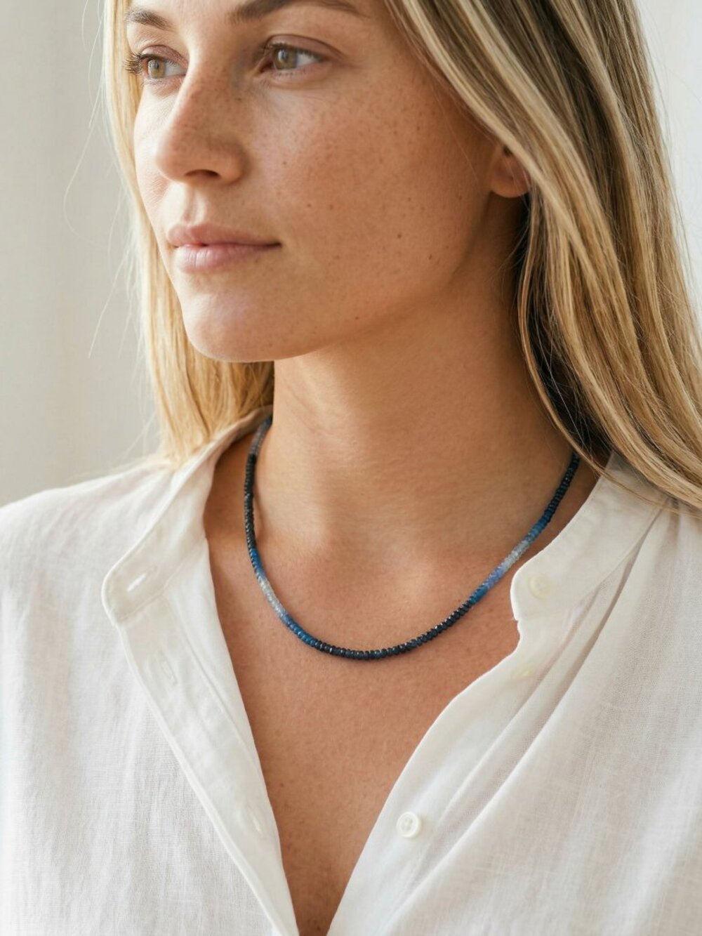 GORGEOUS Ombre Sapphire Necklace + Bracelet Set Waterproof Gold Genuine Gemstone - Picture 5 of 12